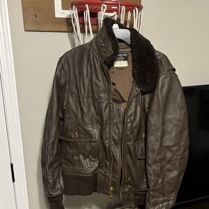 Men's Brown Bomber Jacket with Shearling Collar